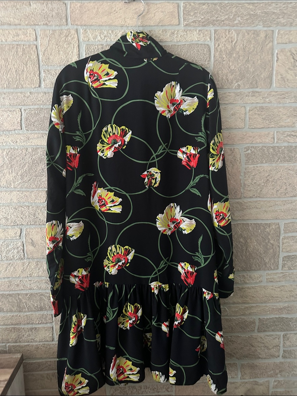 Akris Punto Crêpe de Chine Silk Dress Floral Poppy Print Size M 4-6 Tie Neck - Picture 6 of 8